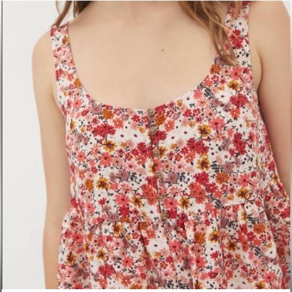 Urban Outfitters Floral Tiered Babydoll Romper Red Pink Orange Boho Festival S - Picture 3 of 7